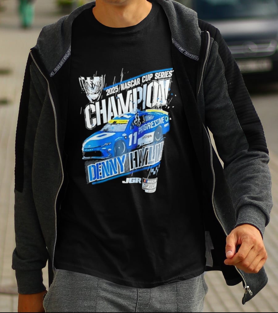 Denny Hamlin 2025 NASCAR Cup Series Champion Progressive Car 11 Joe Gibbs Racing T-Shirt