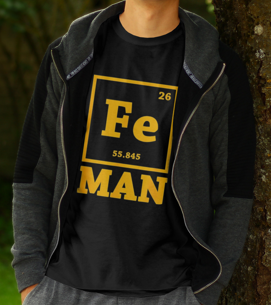 Fe 26 55.845 Periodic Chemistry Element Man T-Shirt
