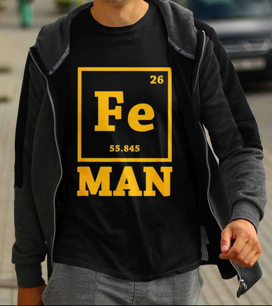 Fe 26 55.845 Periodic Chemistry Element Man T-Shirt