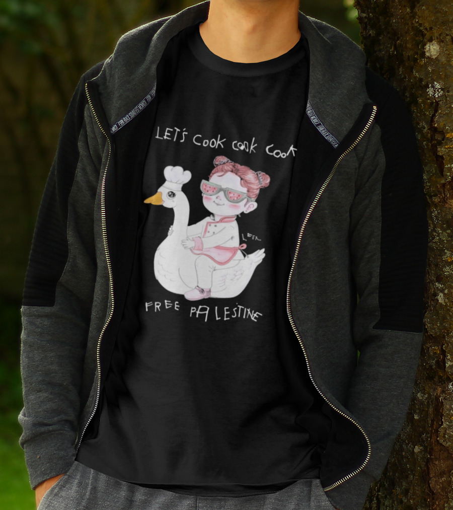Let's Cook Cook Cook Free Palestine Goose Chef Girl T-Shirt