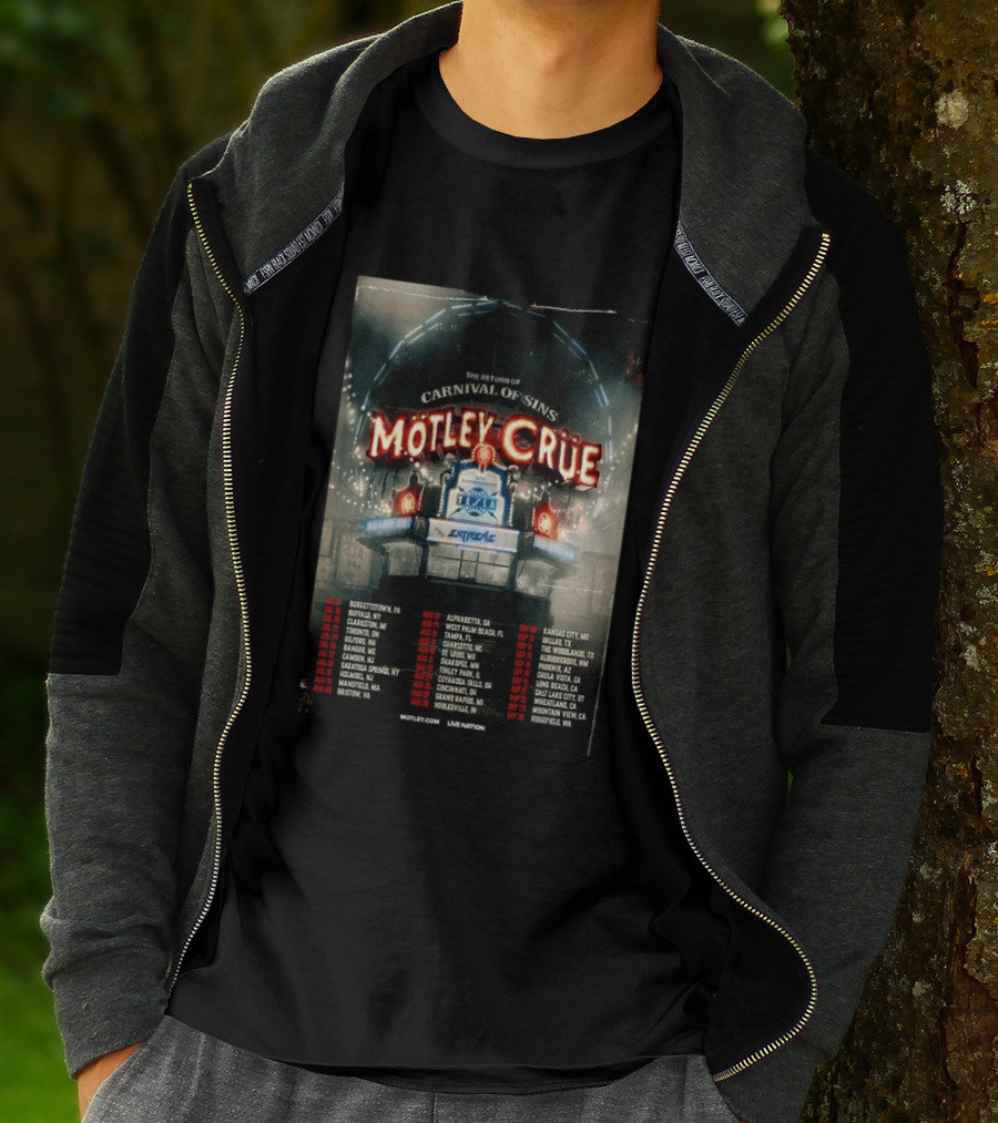 Motley Crue Carnival Of Sins Tour 2026 Featuring Tesla Dates And Locations T-Shirt