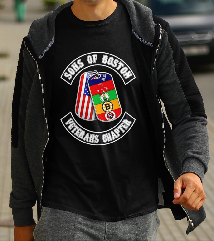 Boston Sports Patriots Red Sox Celtics Bruins Revolution Flags Dog Tags T-Shirt