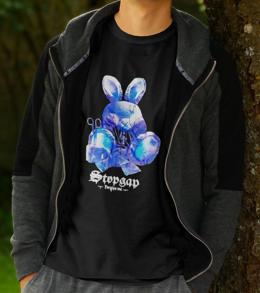 Stopgap Forgive Me Blue Bunny Plush With Scissors T-Shirt