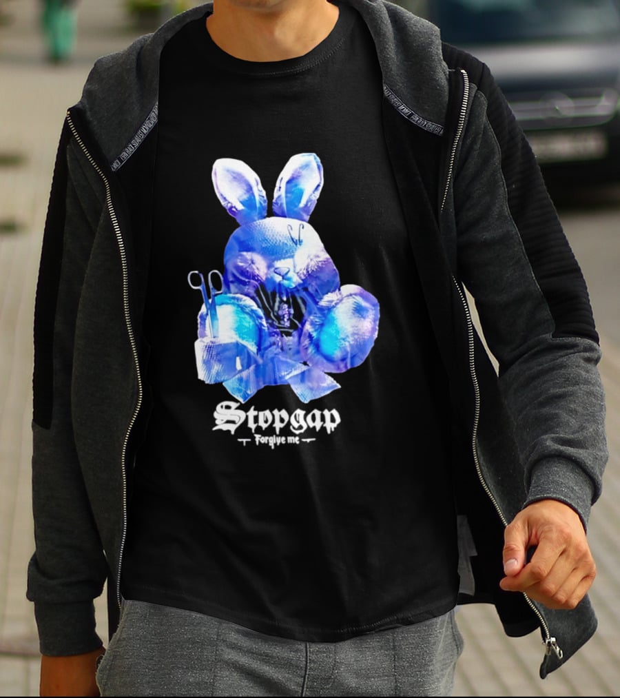 Stopgap Forgive Me Blue Bunny Plush With Scissors T-Shirt