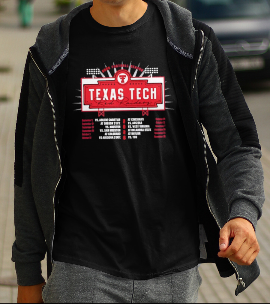 Texas Tech Red Raiders 2026 Football Schedule With Stadium Lights And Team T-Shirt
