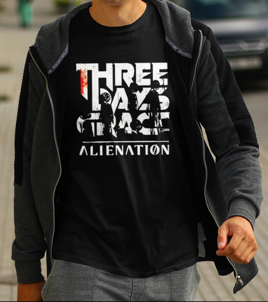 Three Days Grace Alienation Album Distressed White Gritty Logo Red Accent T-Shirt