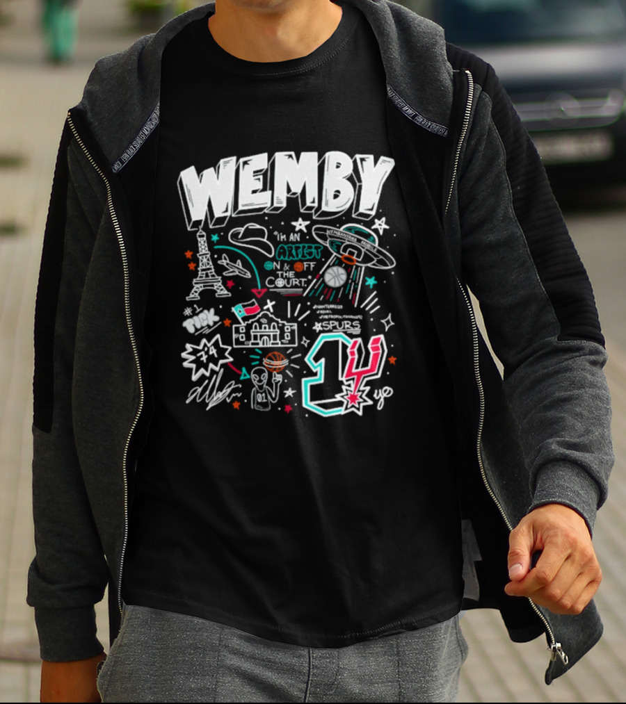 Wemby Victor Wembanyama Artist On Off Court Spurs #1 Eiffel Tower Alien Spaceship T-Shirt
