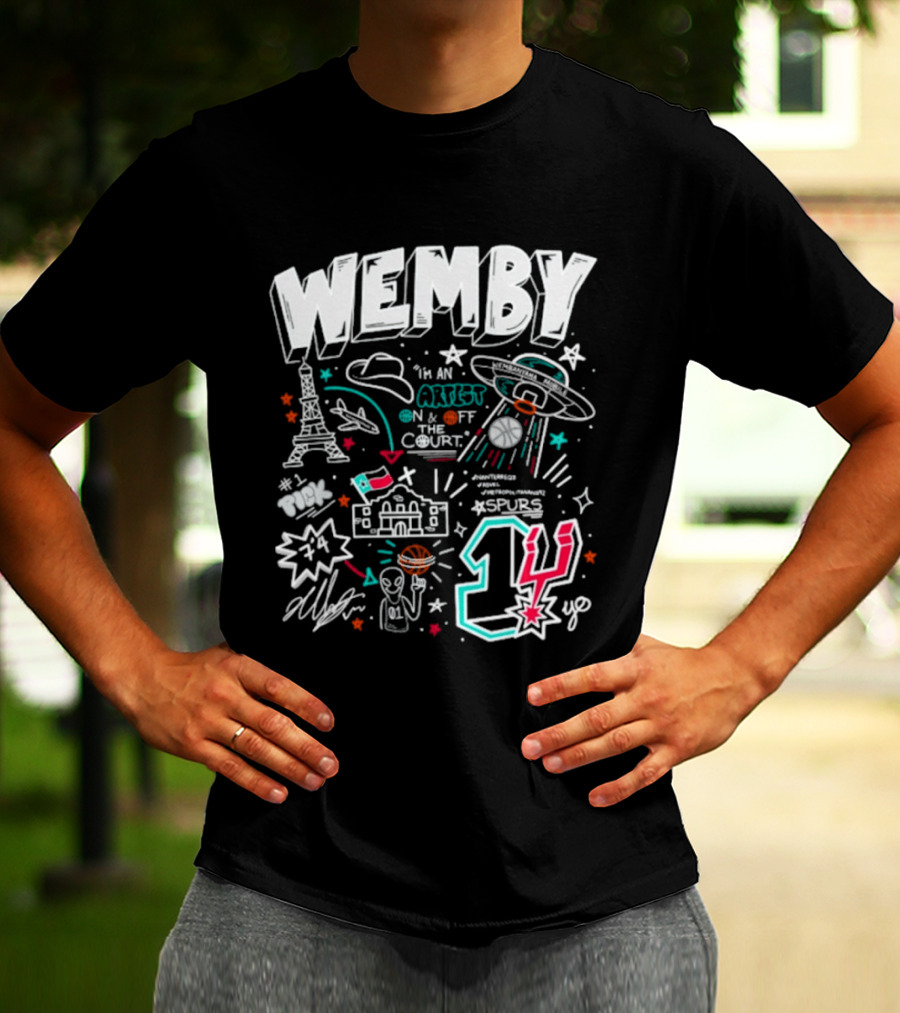 Wemby Victor Wembanyama Artist On Off Court Spurs #1 Eiffel Tower Alien Spaceship T-Shirt