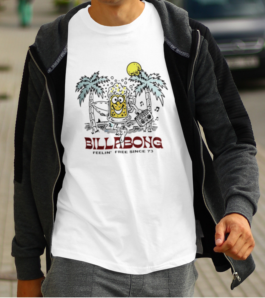 Billabong Feelin Free Since 73 Beer Tropical Vibes Palm Trees Sun T-Shirt