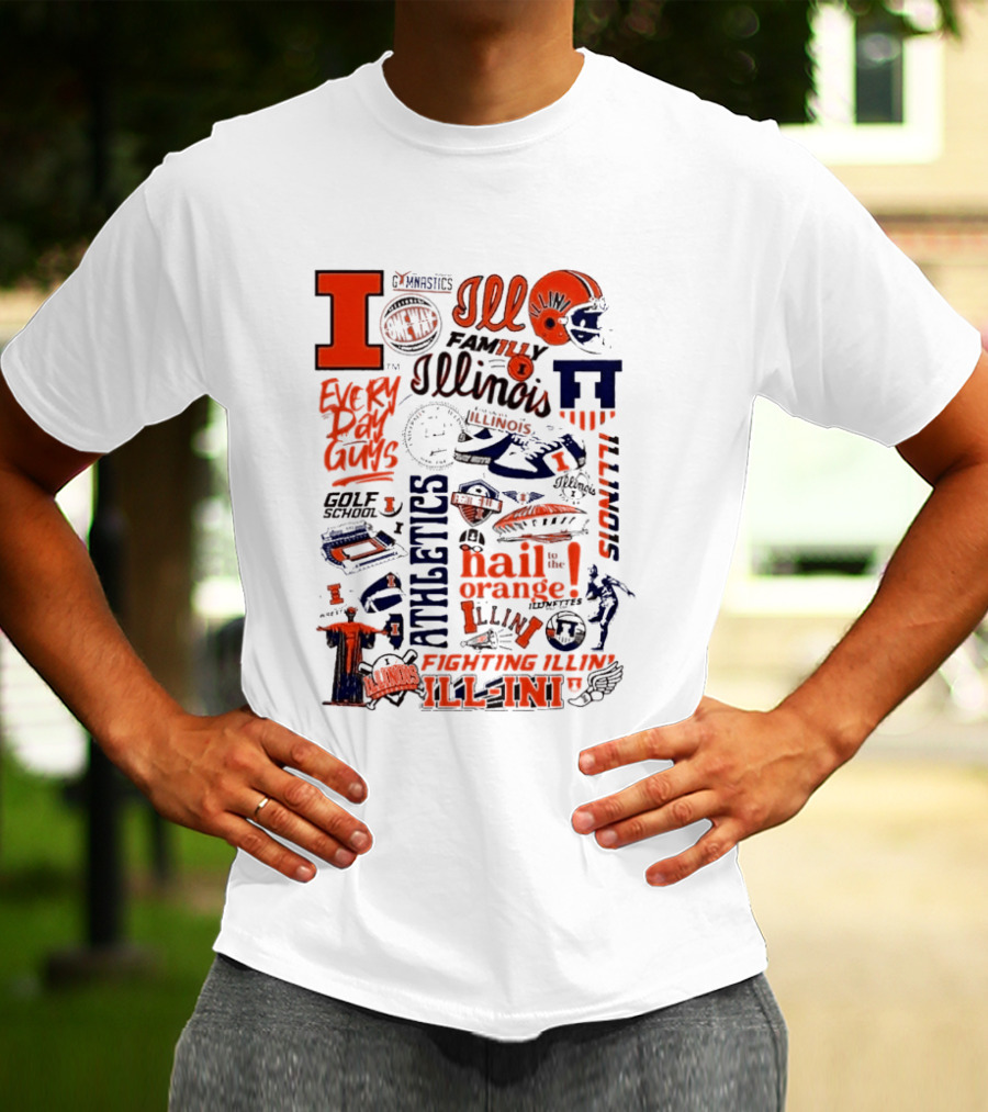 Illinois Fighting Illini Athletics Symbols Illini Orange Blue Football Basketball Golf Illini Till I Die T-Shirt
