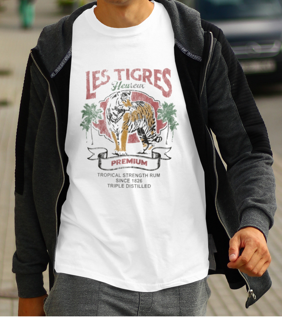 Les Tigres Heureux Premium Tropical Strength Rum Since 1826 Triple Distilled T-Shirt