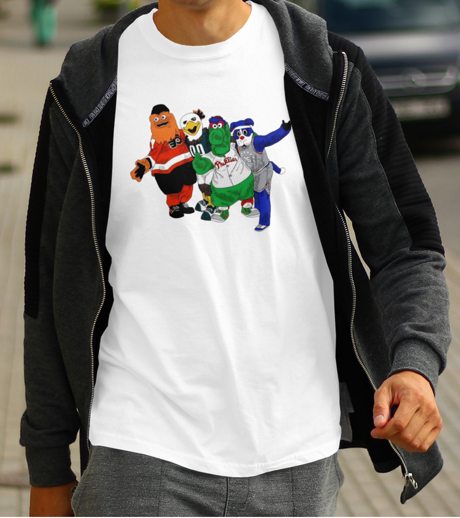 Philly Mascots Gritty Swoop Phanatic Franklin 2026 Sports Characters T-Shirt