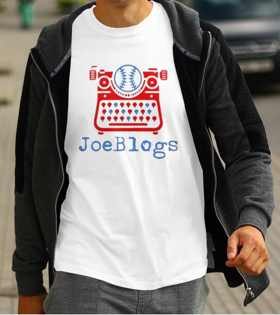 Red White And Blue JoeBlogs Typewriter With Baseball T-Shirt