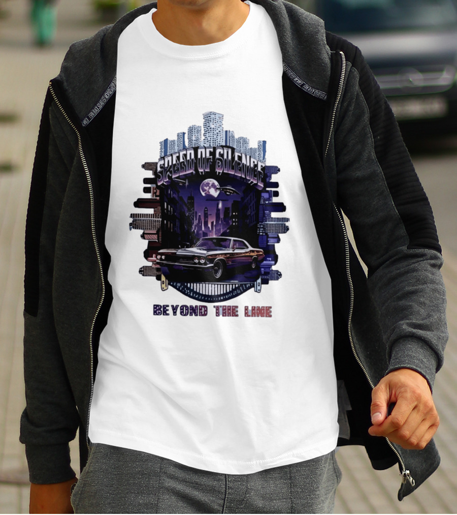 Speed Of Silence Cityscape Classic Car Moonlight Beyond The Line T-Shirt