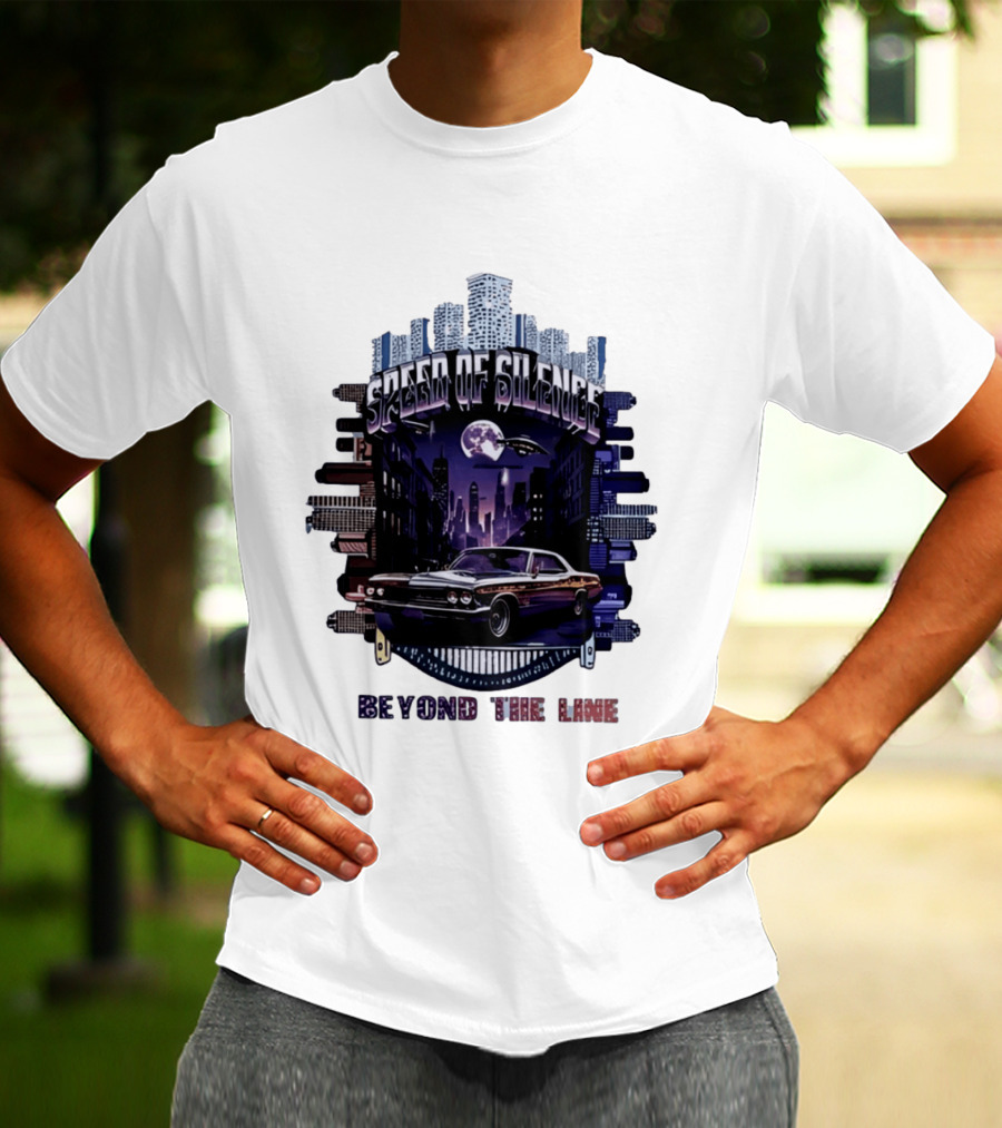 Speed Of Silence Cityscape Classic Car Moonlight Beyond The Line T-Shirt