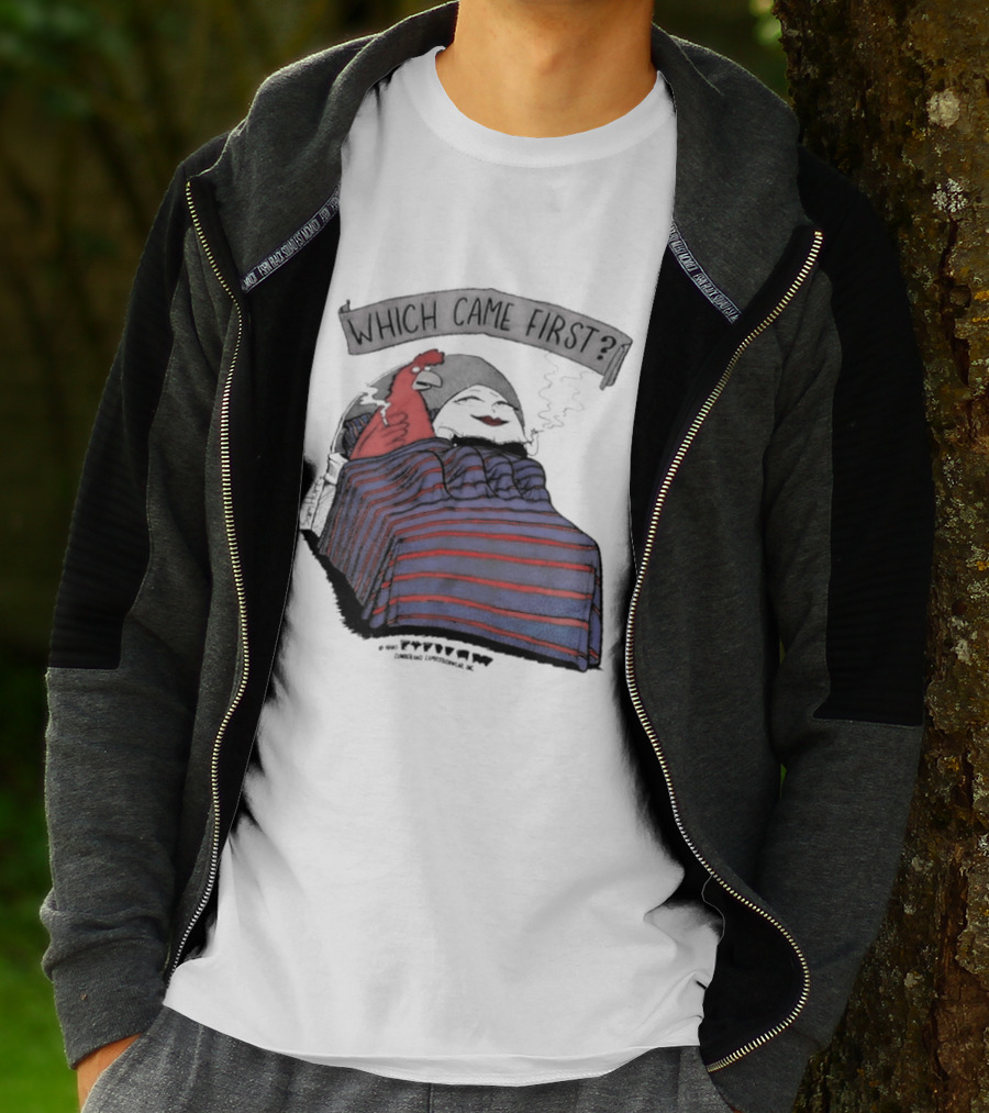 Which Came First The Chicken Or The Egg Striped Bed Scene T-Shirt