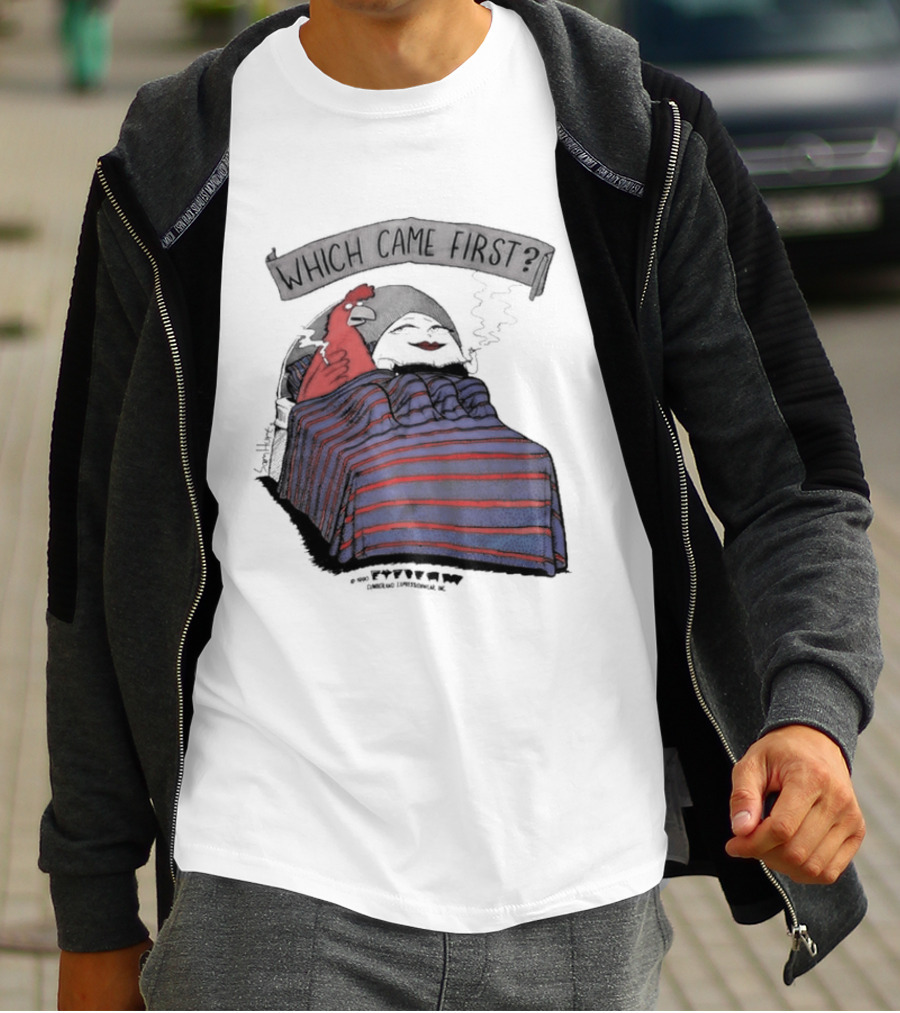Which Came First The Chicken Or The Egg Striped Bed Scene T-Shirt