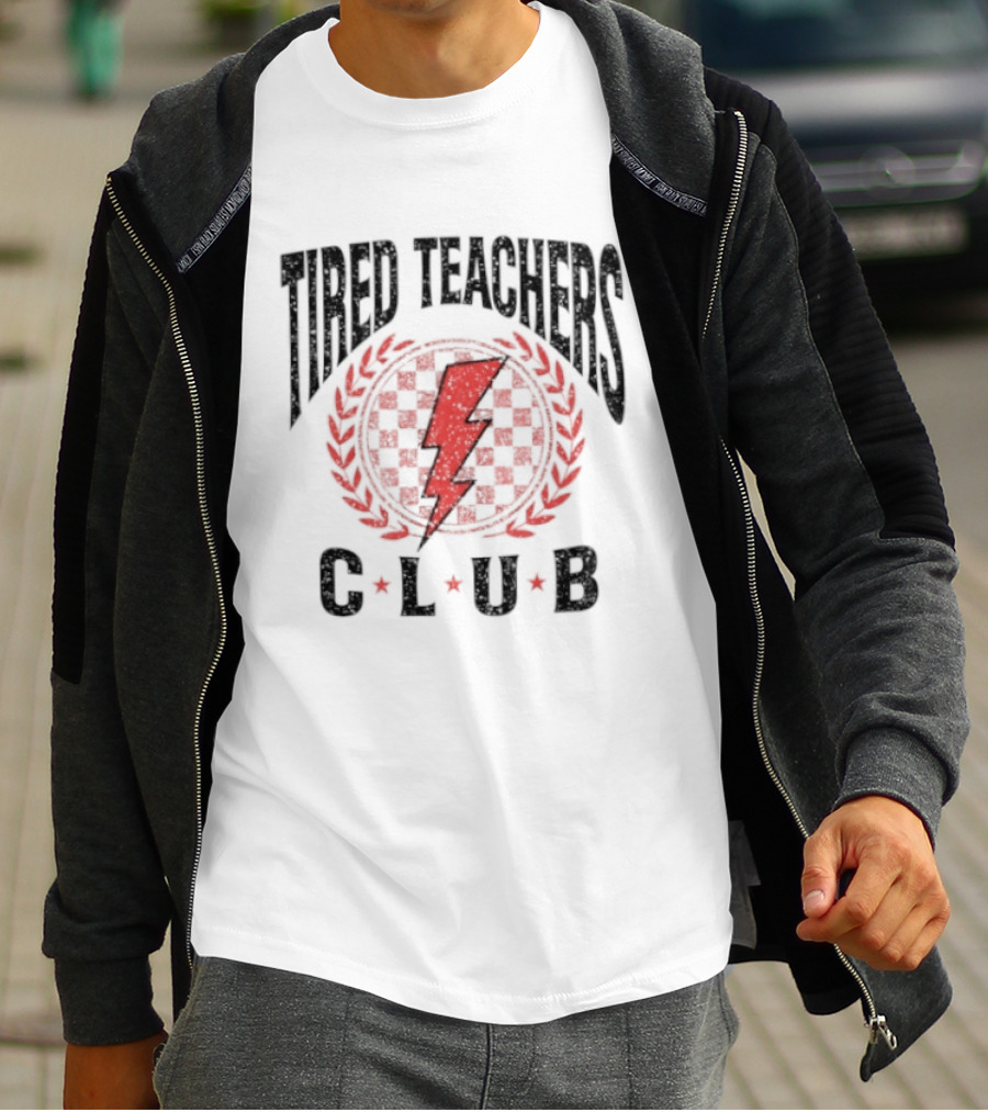 Tired Teachers Club Lightning Bolt Laurel Wreath T-Shirt