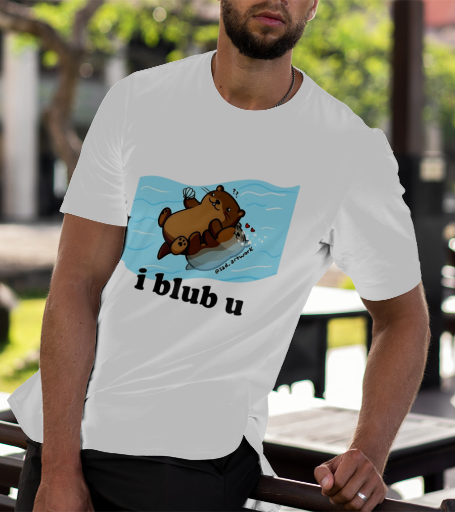 Cute Sea Otters I Blub U Love With Hearts And Shells T-Shirt