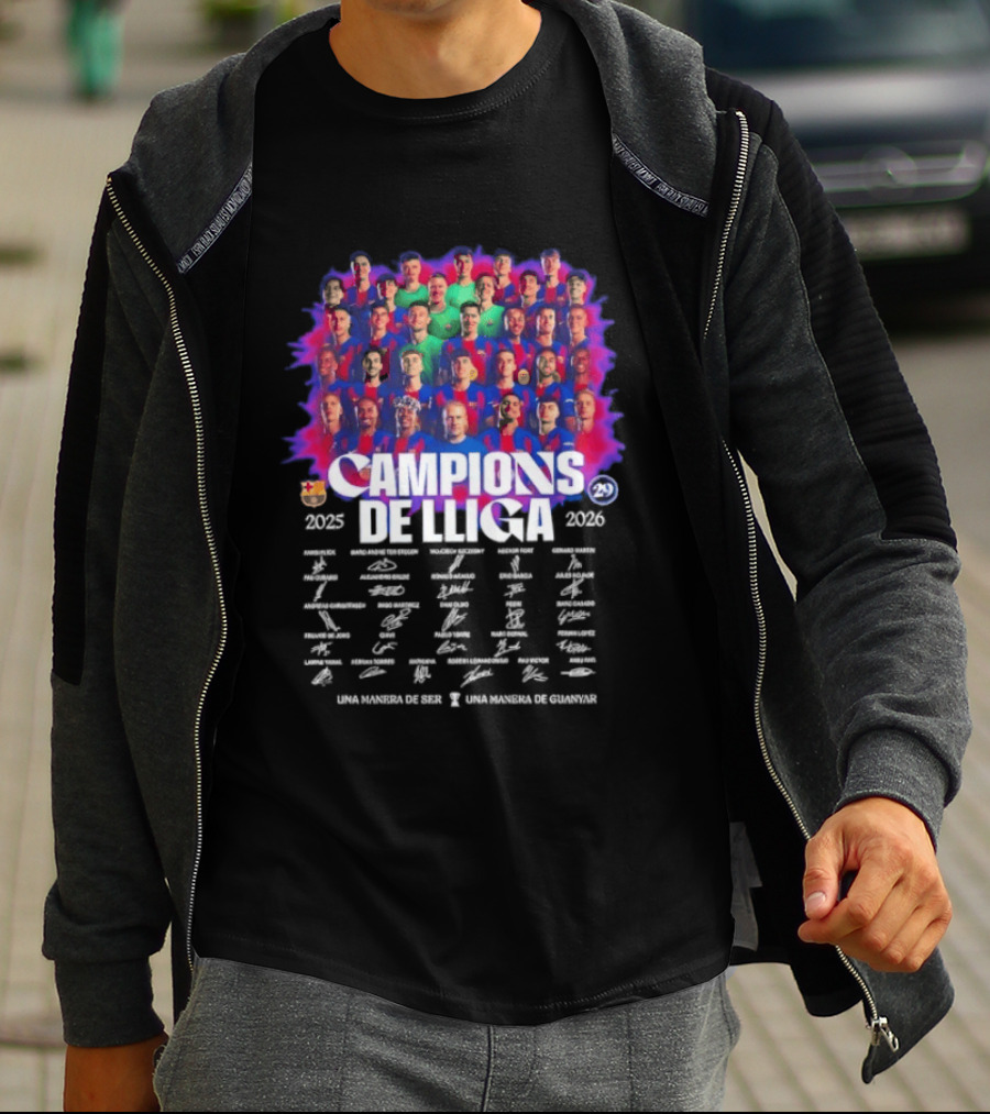 Barcelona FC Campions De Lliga 2025 2026 Signatures Una Manera De Ser T-Shirt