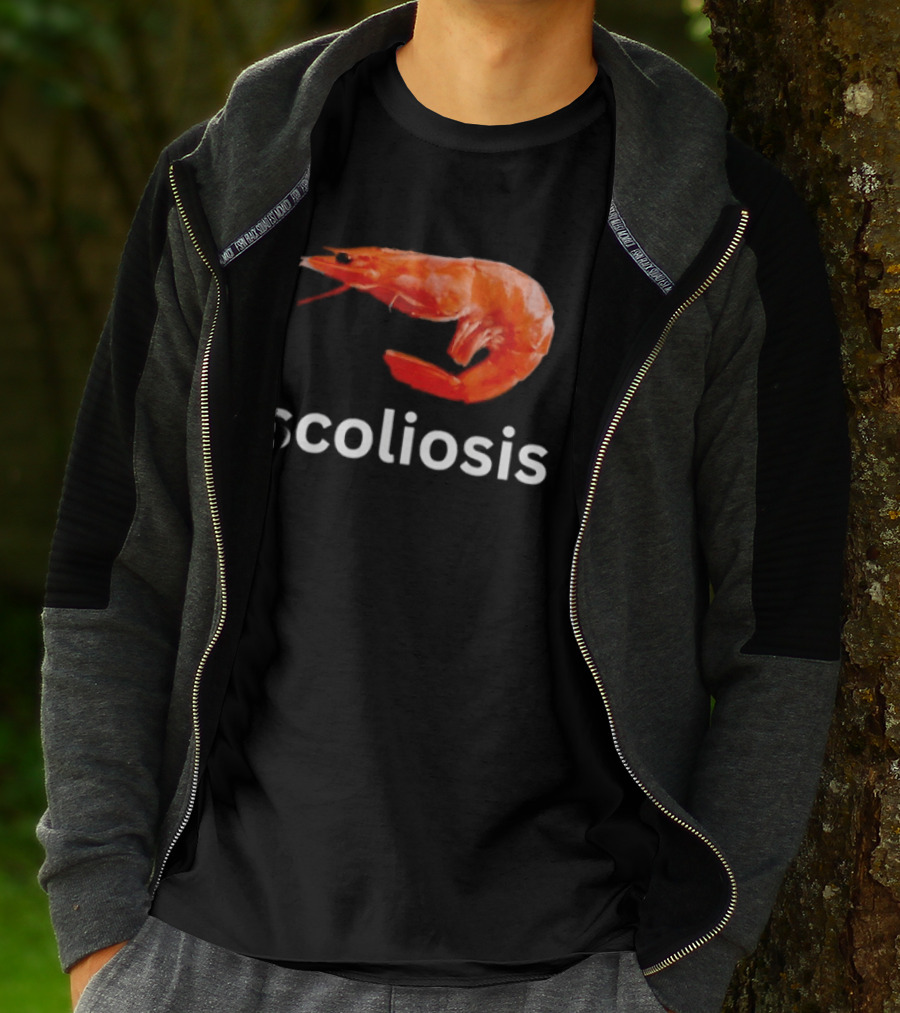 Shrimp Scoliosis Meme Funny Seafood Joke T-Shirt