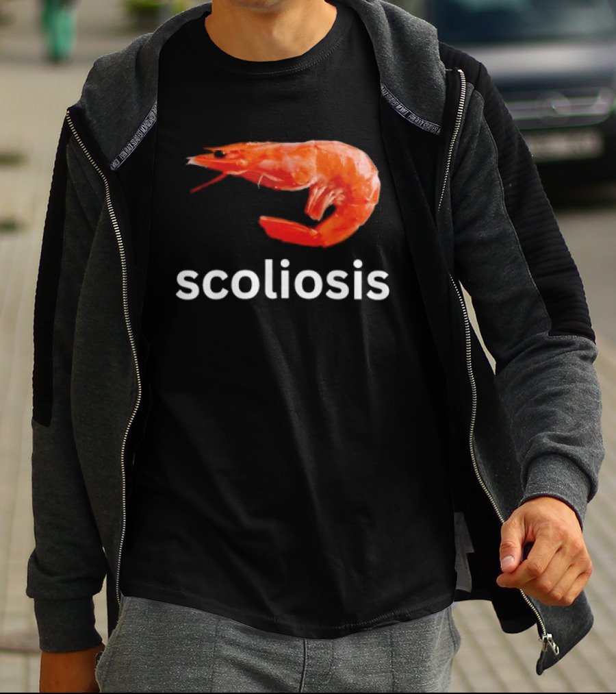Shrimp Scoliosis Meme Funny Seafood Joke T-Shirt