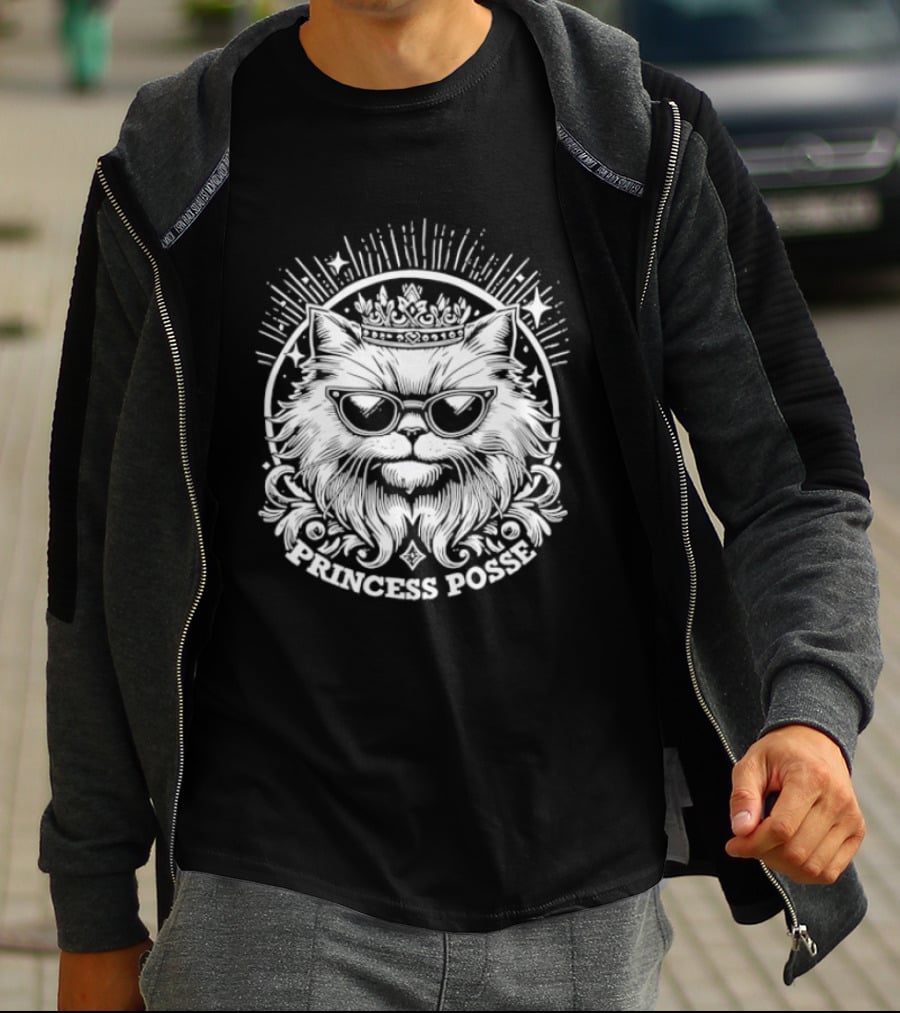 Cat Princess Posse Gothic Emblem Fierce Feline Crown T-Shirt
