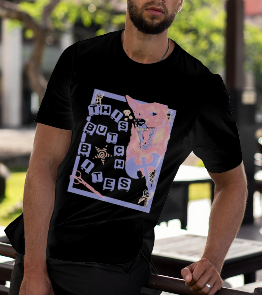 This Butch Bites Dog Retro Vibe Scissors And Blocks T-Shirt