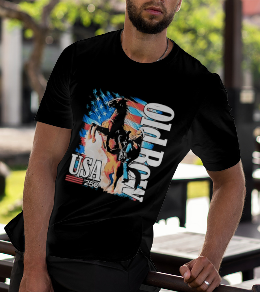 Cowboy Rodeo Rider With Horse USA Flag 250th Anniversary T-Shirt