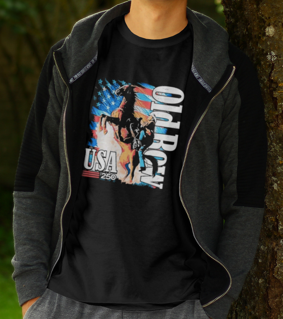 Cowboy Rodeo Rider With Horse USA Flag 250th Anniversary T-Shirt
