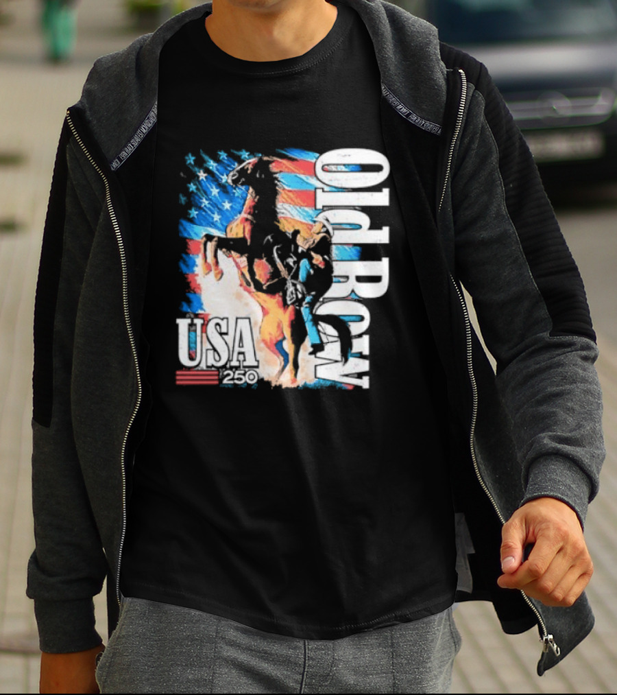 Cowboy Rodeo Rider With Horse USA Flag 250th Anniversary T-Shirt