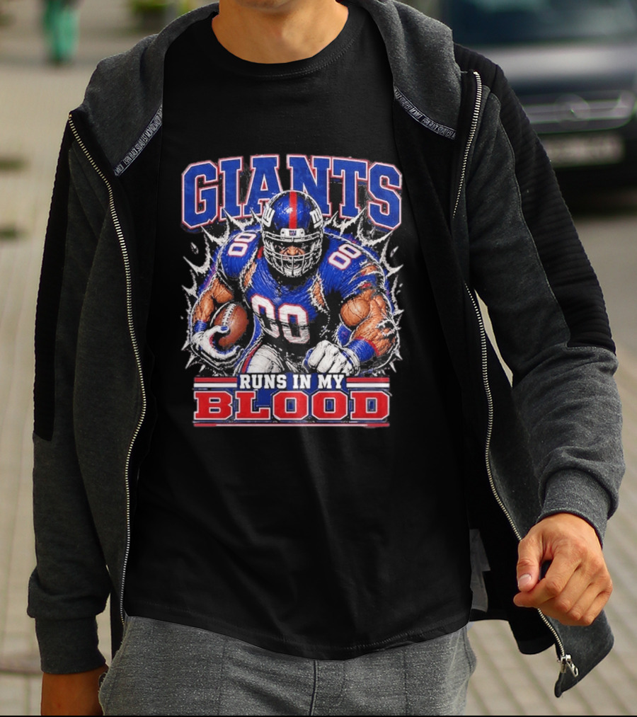 Giants Runs In My Blood Football Player Power And Passion T-Shirt
