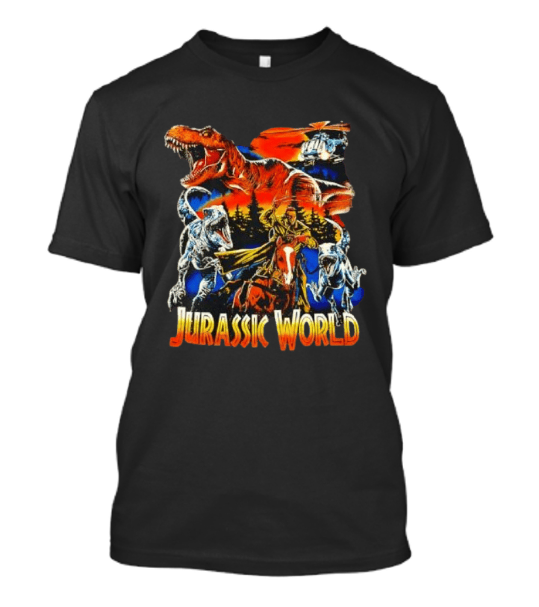 Jurassic World Rex Raptor Classic Cartoon Adventure Scene T-Shirt