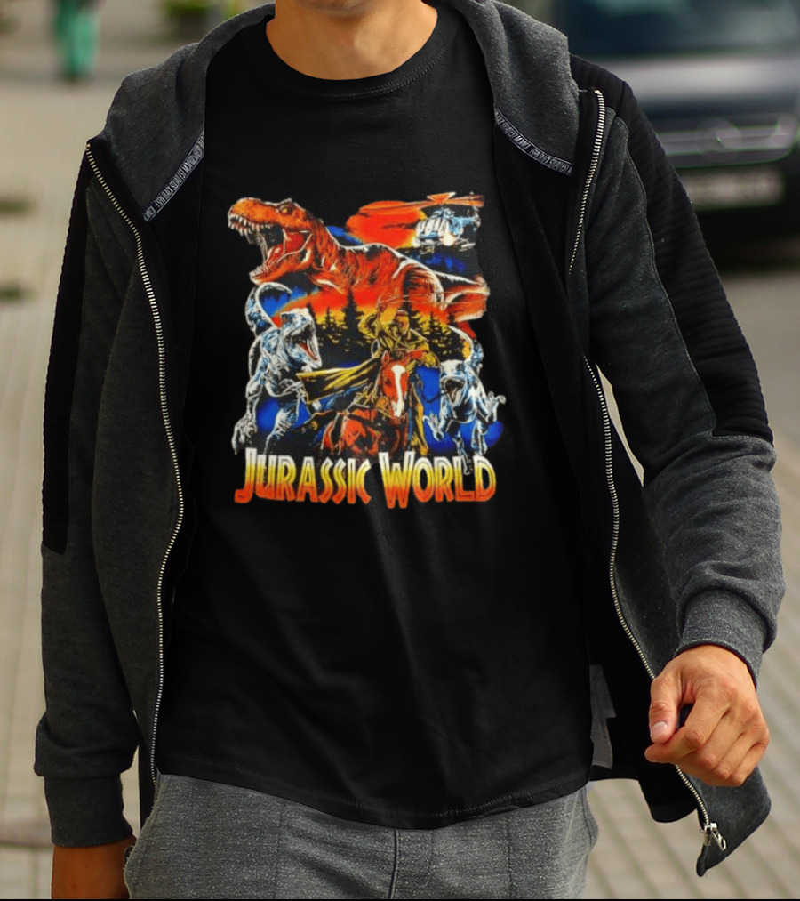 Jurassic World Rex Raptor Classic Cartoon Adventure Scene T-Shirt