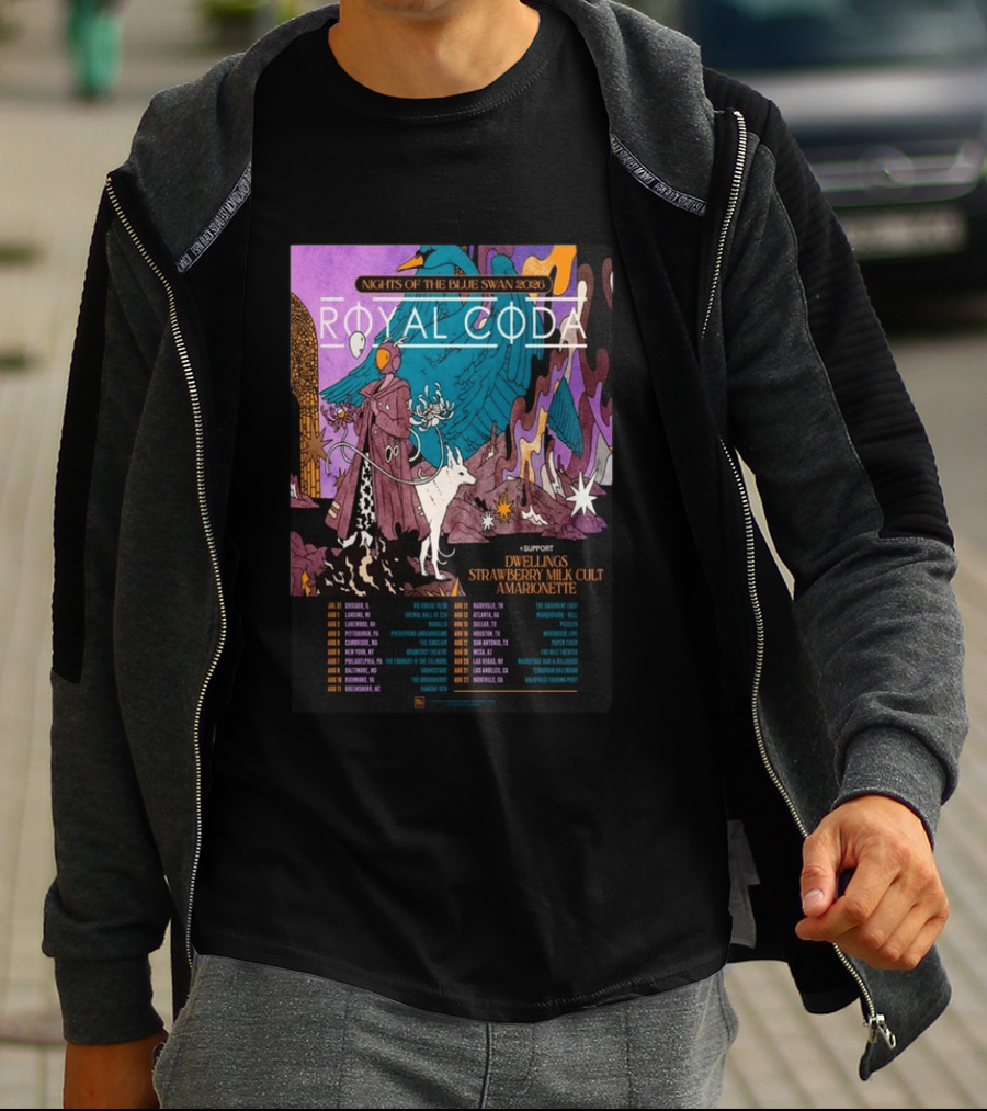 Nights Of The Blue Swan 2026 Royal Coda Tour Dates Dwelling Strawberry Milk Cult Amarionette T-Shirt