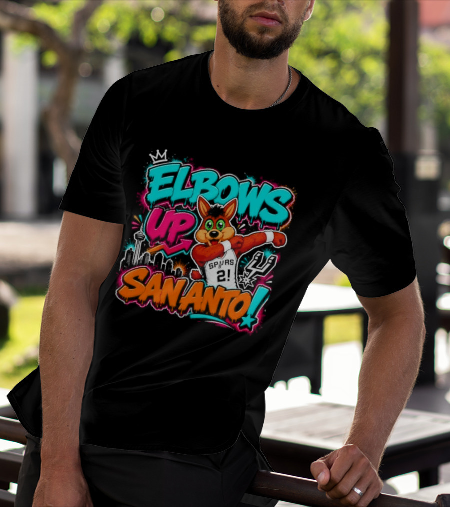 Elbows Up San Antonio Spurs Cartoon Style Mascot Dabbing Fun T-Shirt