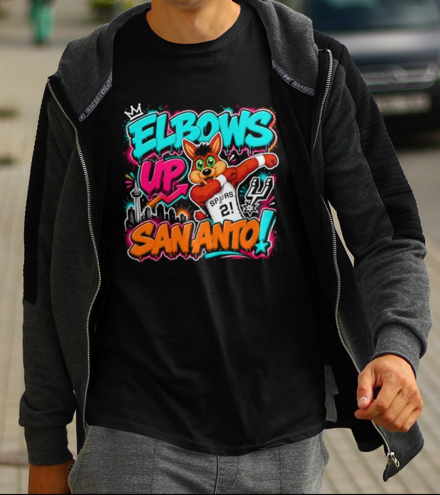 Elbows Up San Antonio Spurs Cartoon Style Mascot Dabbing Fun T-Shirt