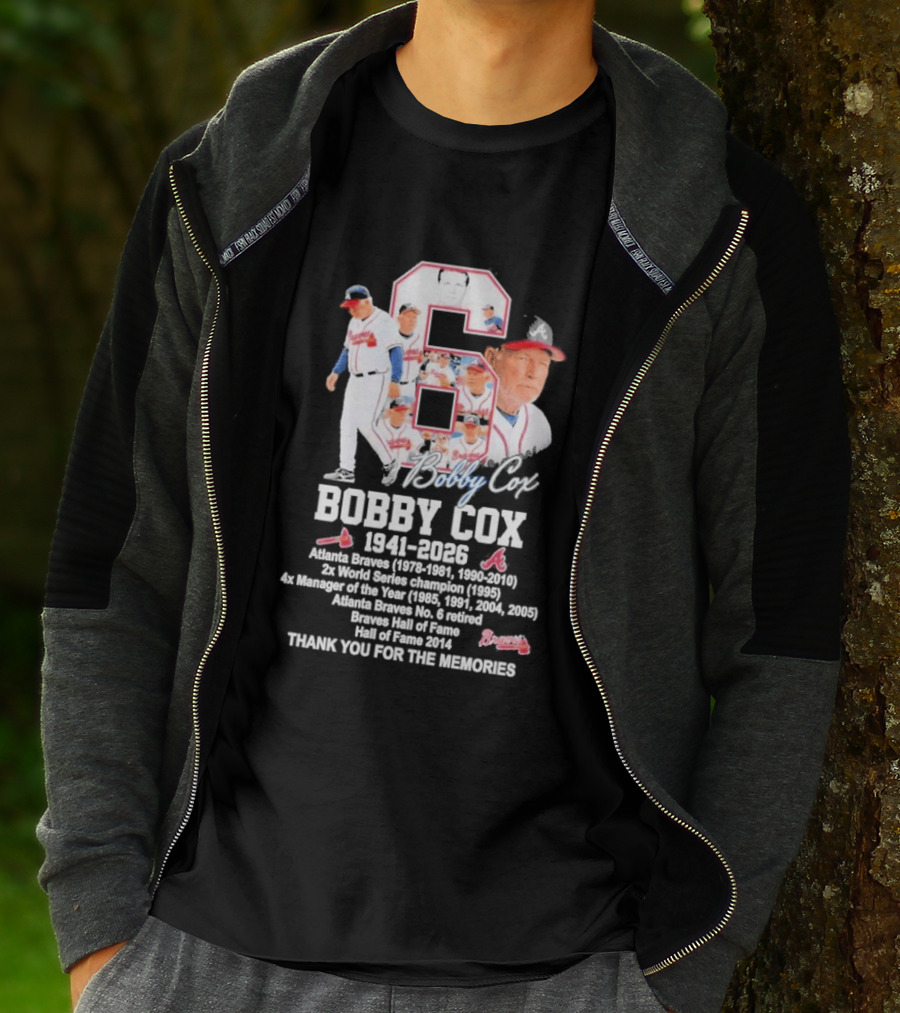 Bobby Cox Atlanta Braves 1941 2026 Thank You For The Memories Hall Of Fame Braves Manager T-Shirt