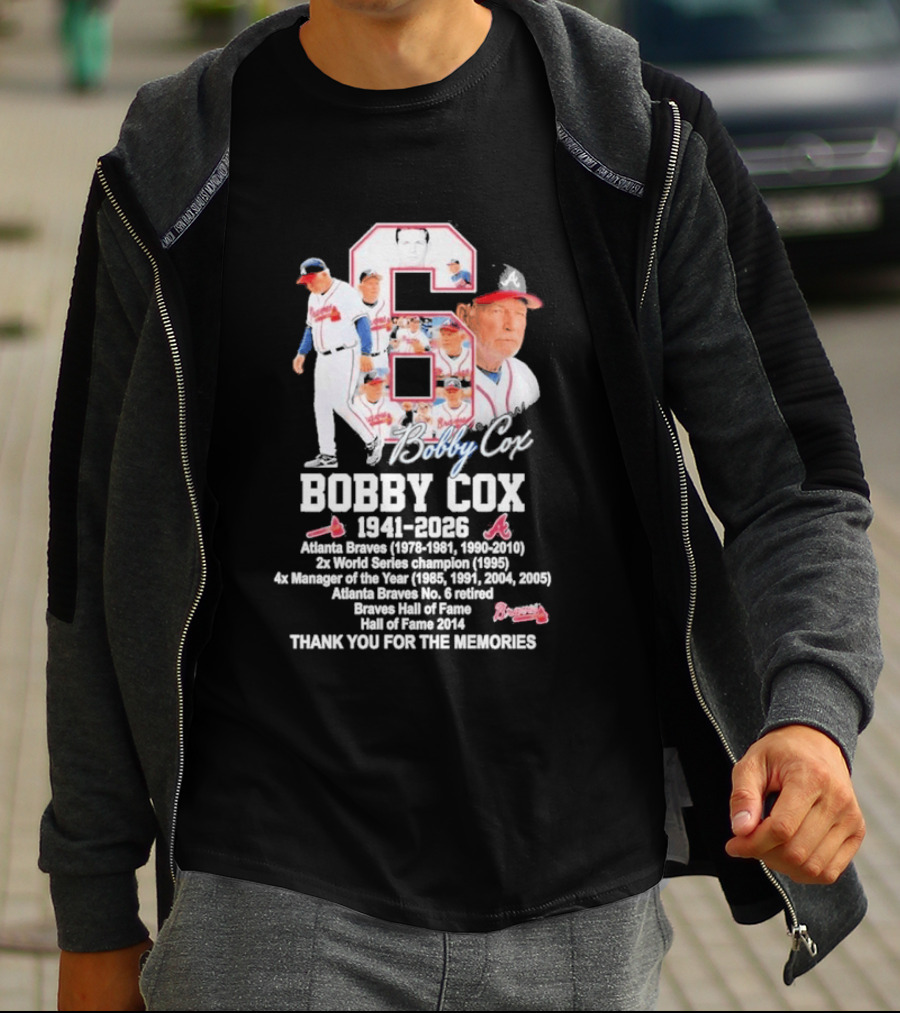 Bobby Cox Atlanta Braves 1941 2026 Thank You For The Memories Hall Of Fame Braves Manager T-Shirt