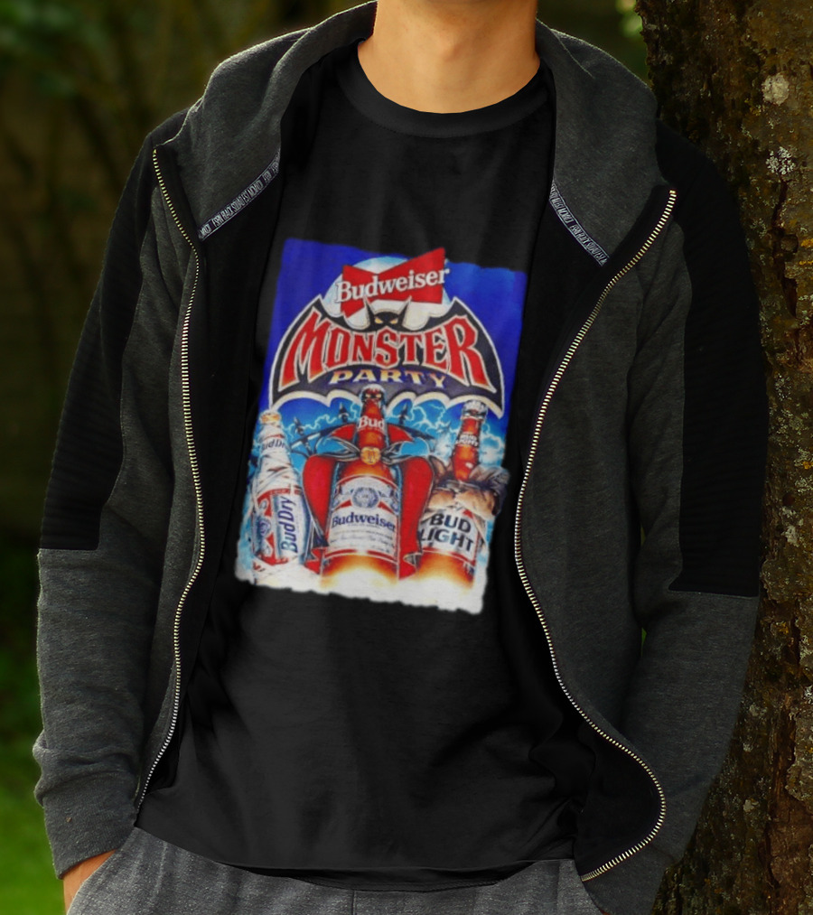 Budweiser Monster Party Bud Dry Bud Light Bottles Halloween Celebration T-Shirt