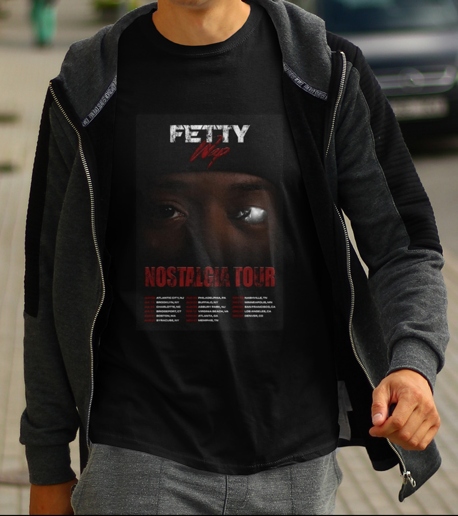 Fetty Wap 2026 Nostalgia Tour Dates And Cities Featuring Eye Closeup And Tour Locations T-Shirt