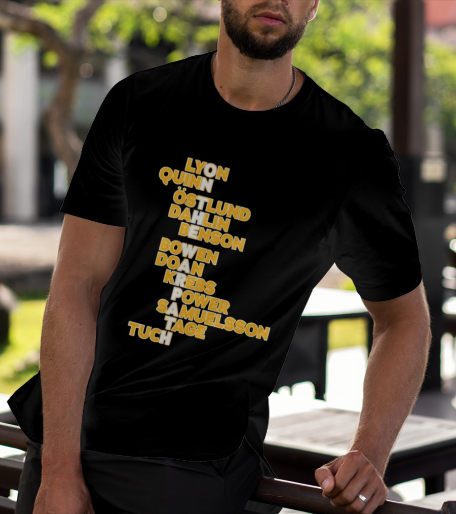 Lyon Quinn Östlund Dahlin Benson Bowen Doan Krebs Power Samuelsson Tage Tuch Buffalo Sabres 2026 T-Shirt