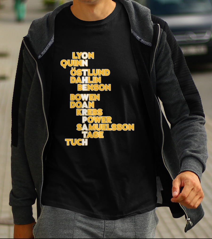 Lyon Quinn Östlund Dahlin Benson Bowen Doan Krebs Power Samuelsson Tage Tuch Buffalo Sabres 2026 T-Shirt