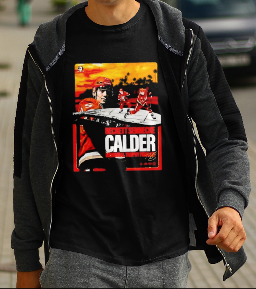 Beckett Sennecke Calder Memorial Trophy Finalist Hockey Player Action Scene T-Shirt