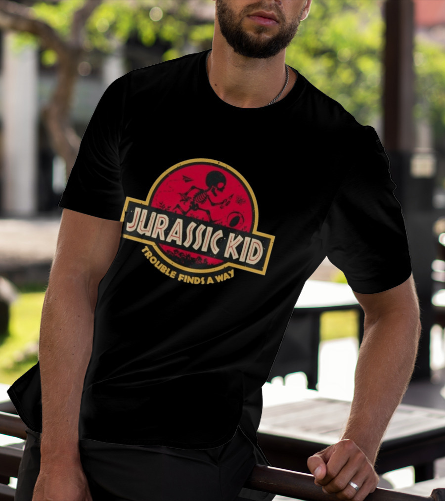 Jurassic Kid Skeleton Trouble Finds A Way T-Shirt