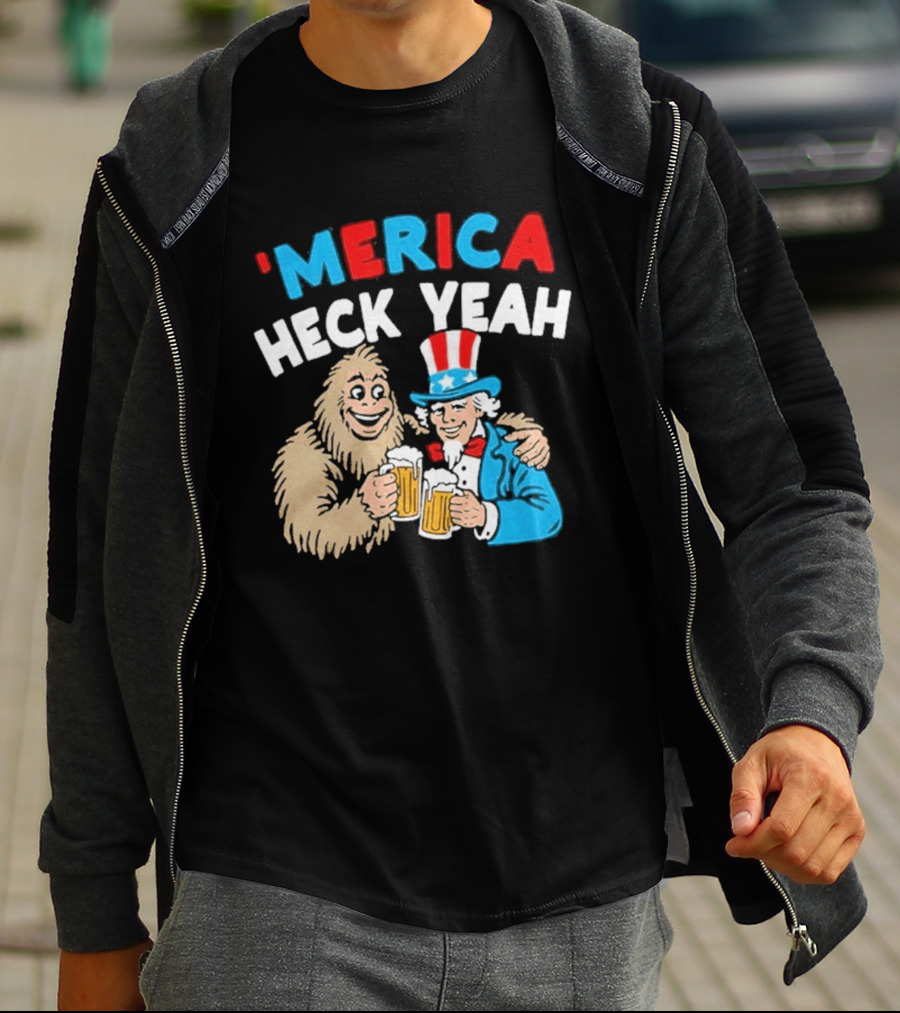 Merica Heck Yeah Uncle Sam Bigfoot Beer T-Shirt