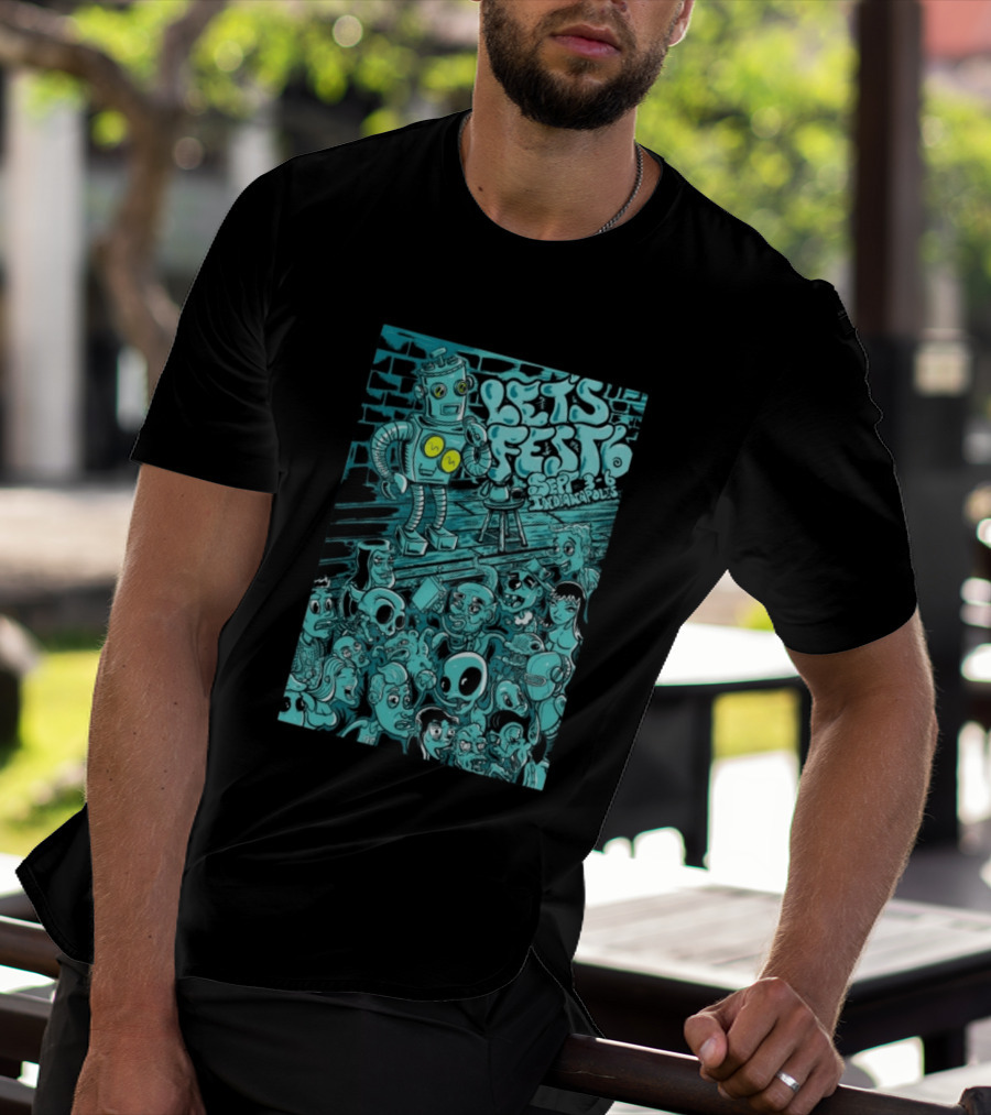 LET'S FEST 6 SEP 9 6 2026 Indianapolis Robot And Alien Crowd T-Shirt