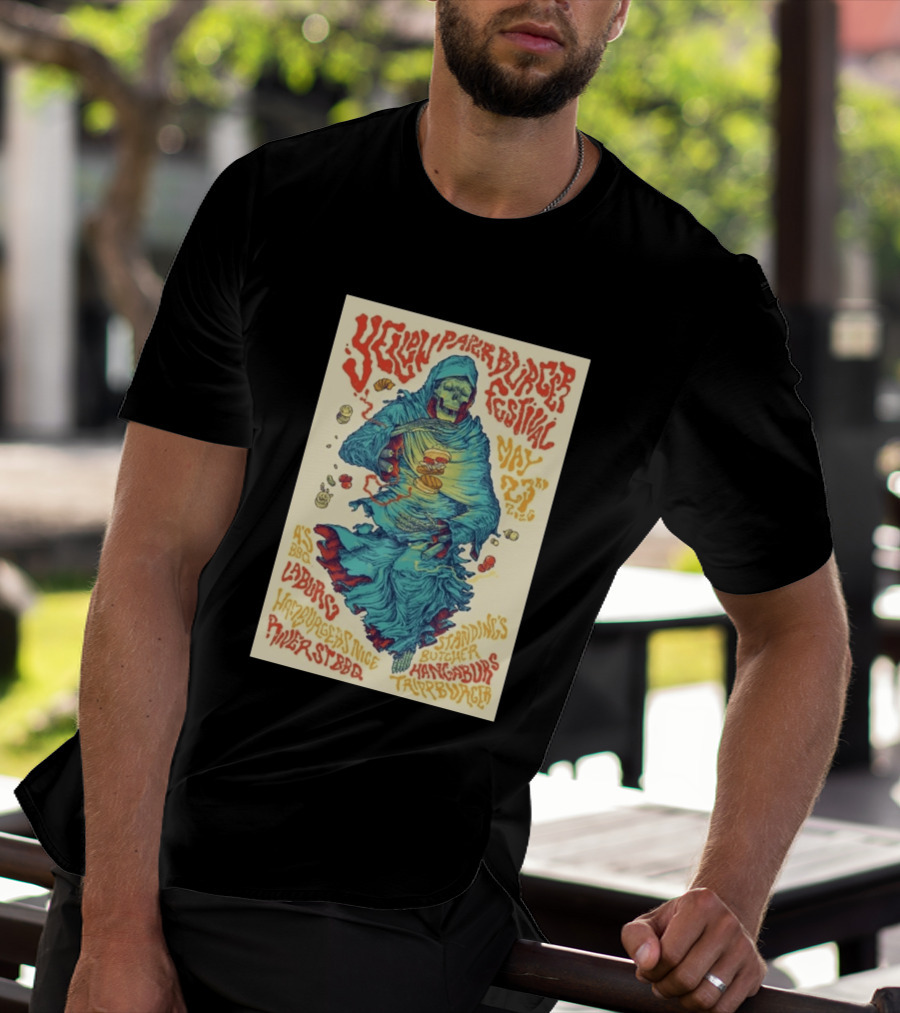 Yellow Paper Burger Festival May 23rd 2026 A's BBQ La Burg Standing's Butcher Taylor Burger River St BBQ Hamburgers Nice T-Shirt