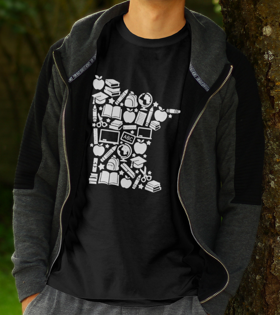 Minnesota Teacher Back To School ABC Books Apples Education State Map T-Shirt