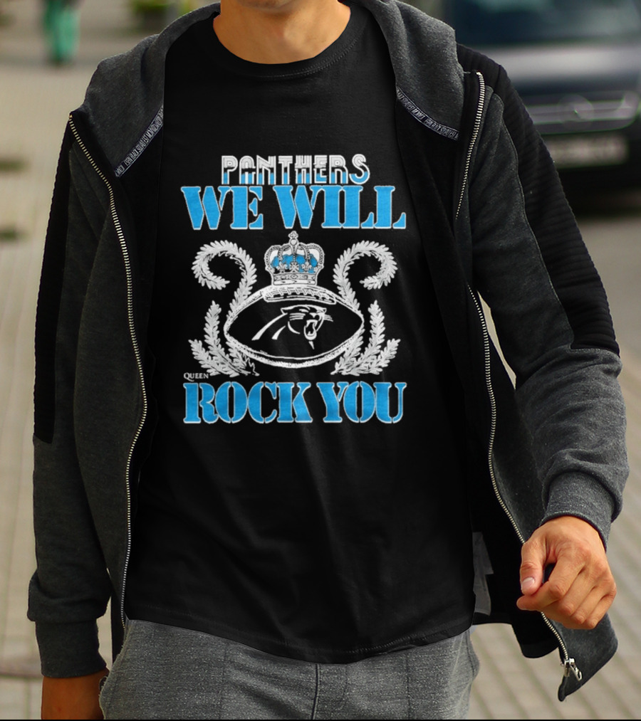 Panthers We Will Rock You Football Crown Laurel T-Shirt